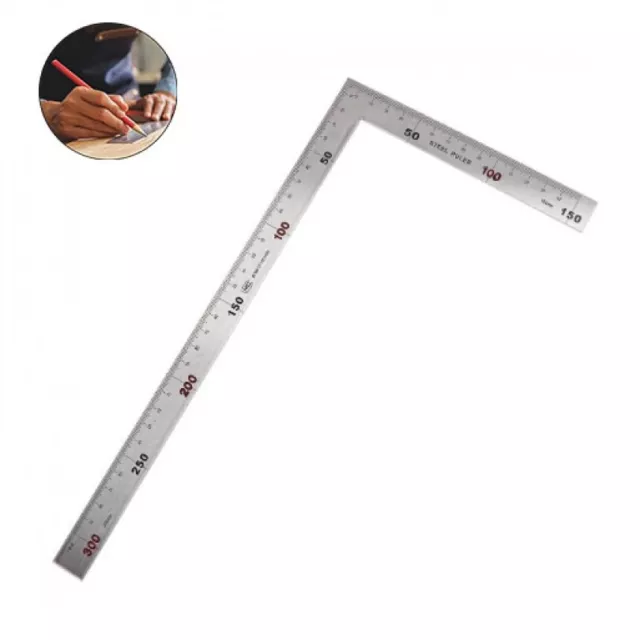 90° Right Angle Ruler Stainless Steel 150x300mm for Woodworking / drawing