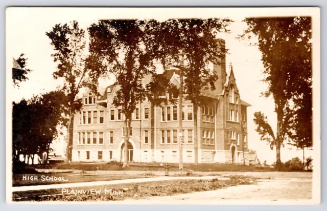 Plainview Minnesota~High School Building~Fire Hydrant~c1910 RPPC