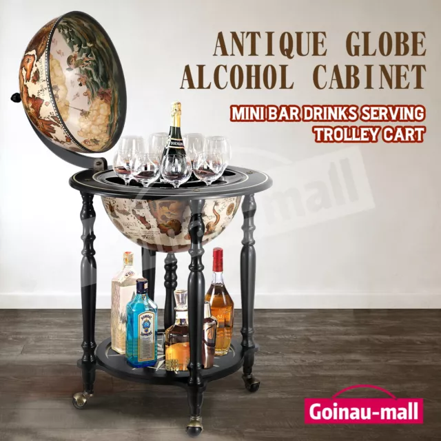 Wooden Globe Bar Cabinet Cart Wine Rack Drinks Trolley Alcohol Liquor Storage