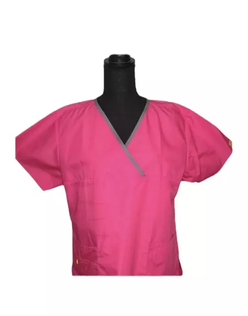 Wonderwink Scrub Shirt Womens Large Pink Gray Short Sleeve Shirt