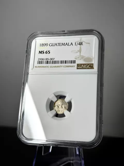 1899 Guatemala 1/4 Real Silver Coin NGC Certified MS 65 Low Mintage