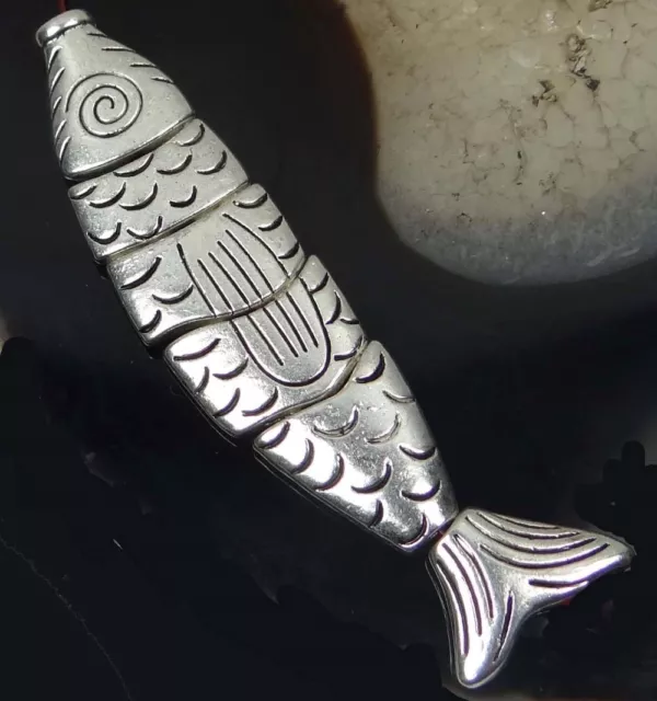 1 Greek Worry Fish Large Silver Pewter Assembling Focal Pendant Bead 70x15mm