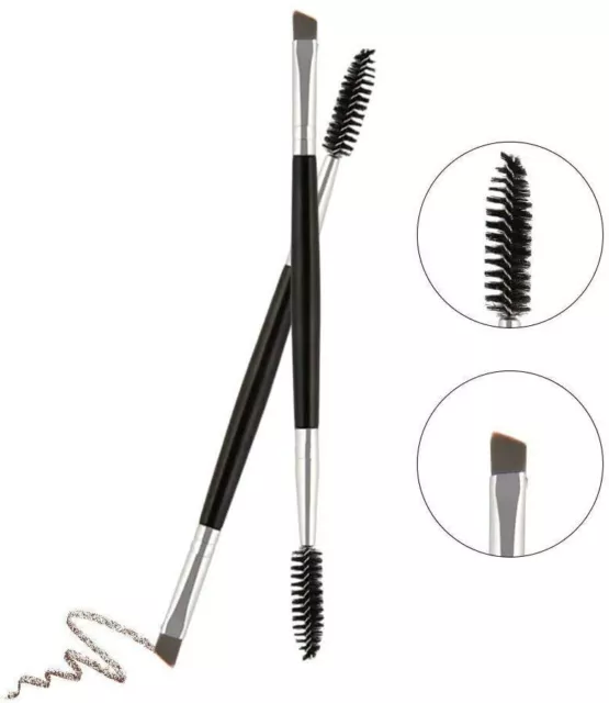 2 pcs Duo Eye Brow Brushes Dual Ended Angled and Spoolie Brushes Flat Angled