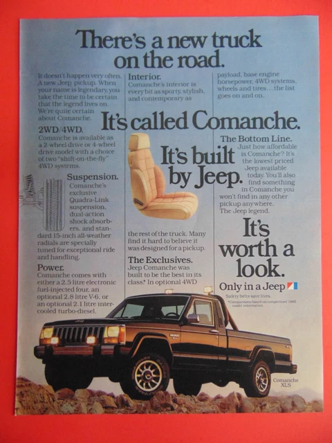 1986 JEEP COMANCHE New Truck On The Road photo art print ad
