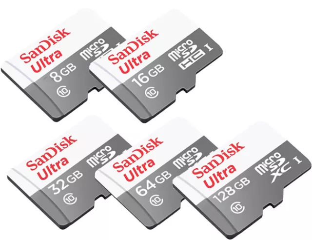 SANDISK ULTRA* 100MBs C10 micro SD SDHC SDXC FLASH CARD 128GB 64GB 32GB 16GB LOT