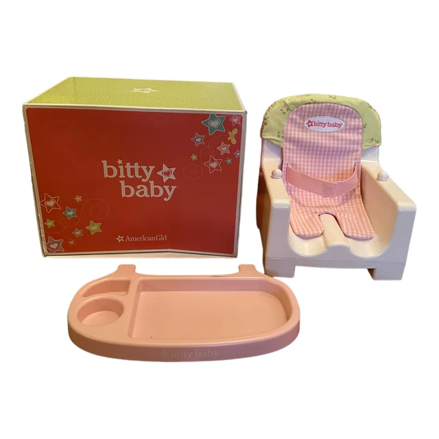 American Girl Bitty Baby Twin Floral Feeding Hi Chair Gingham Pad & Tray