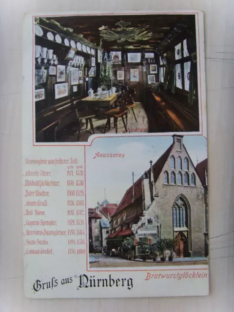 Bayern Ansichtskarte  Gruß aus Nürnberg Bratwurstglöcklein   um 1910