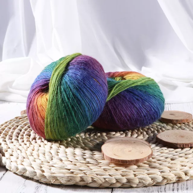 2pcs Rainbow Wool Cotton Yarn Colorful Yarn for Sewing Hand Knitting Sweater