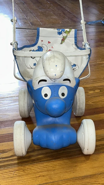 Vintage smurf Stroller With Metal Handle