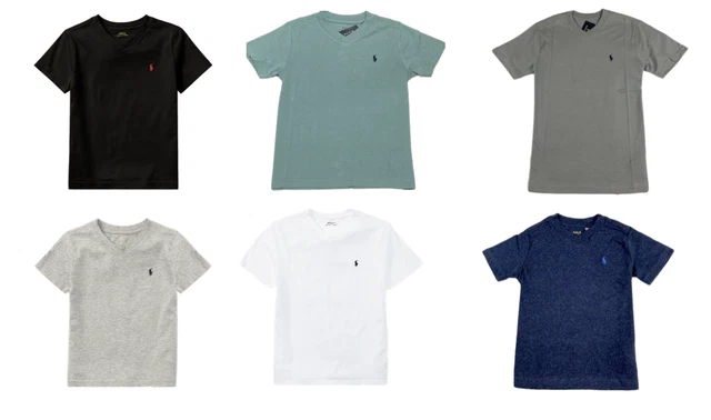 Ex Ralph Lauren Boys Plain T Shirt Short Sleeve  V Neck Ages 2 - 20
