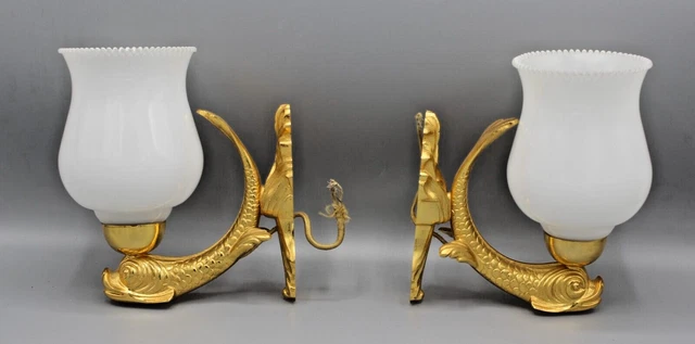 Paire d'appliques en inox et opaline, années 1970 - Biron
