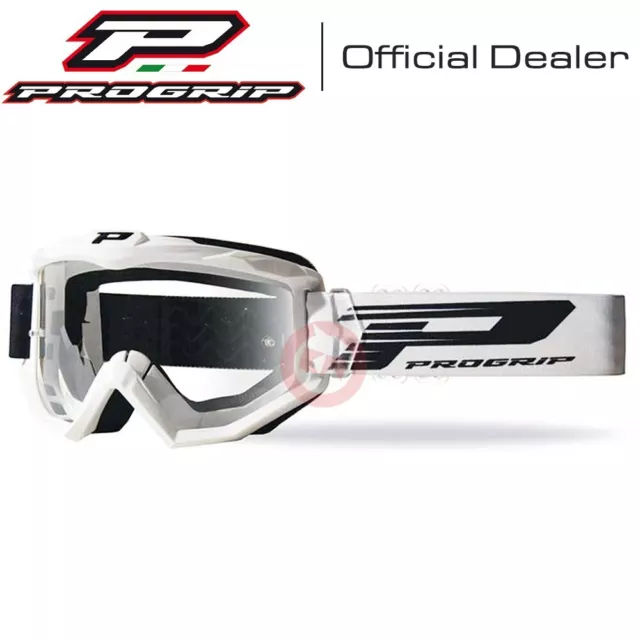 MASCHERA PROGRIP OCCHIALI MOTO CROSS ENDURO 3201-101 Bianco Lente Trasparente