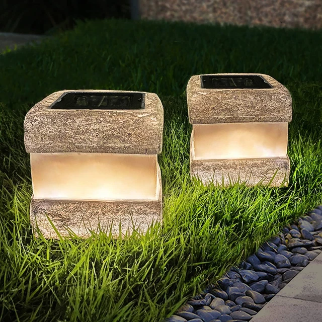 2 Pack Solar Garden Lights, Fake Rock Lights for Outdoor Pathway Yard, Solar Wat