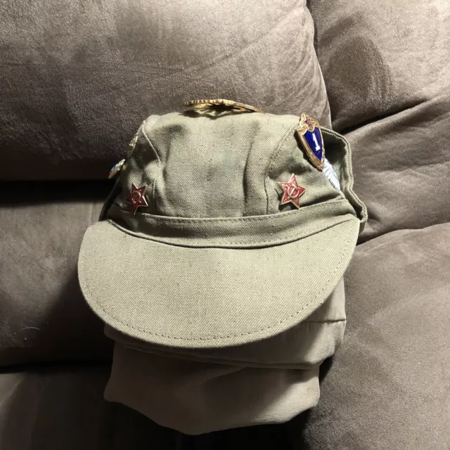 Russian Soviet Army Military hat With Pins and Patches