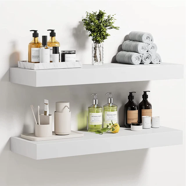 Floating Shelves, 24 Inch Solid Pine Wall Shelves with Enhanced One-Piece Bracke