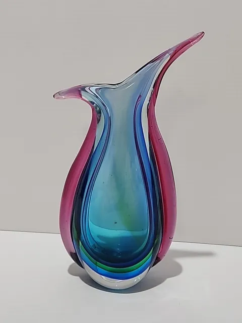 Murano Triple Sommerso Glass Vase Circa 1960's  26cm High Blue Green Purple