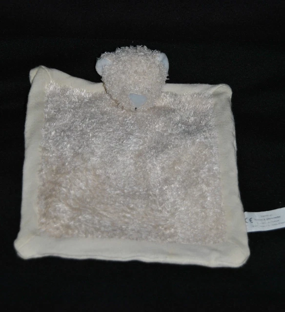 Doudou Plat Ours Beige Blanc NATURE Et DECOUVERTES  Nez Bleu TTBE