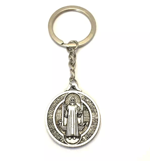 Saint St.Benedict Protection Pendant Silver Tone Keychain San Benito Medal Gift