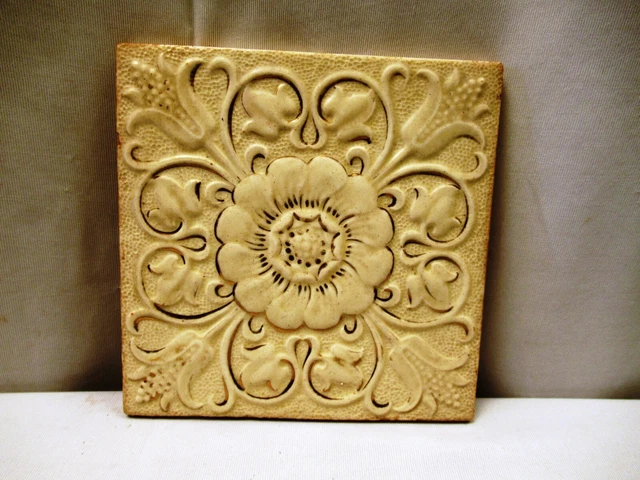 Antique Tile Minton's England Floral Design Slight Embossed Gilt Decorative "715