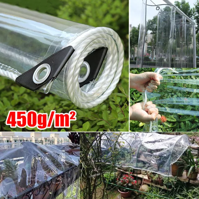 Transparent PVC 450g/m² Abdeckplane mit Ösen Durchsichtig Pflanzen Gewächshaus