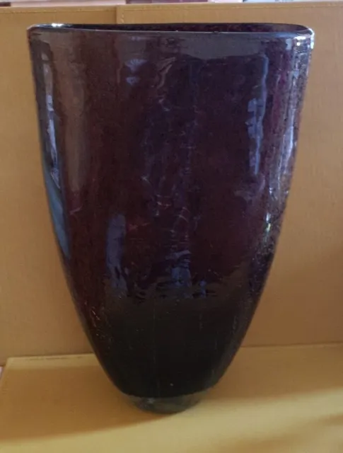 Large Handblown Amber/ Brown Crackle & Mottled Glass Vase