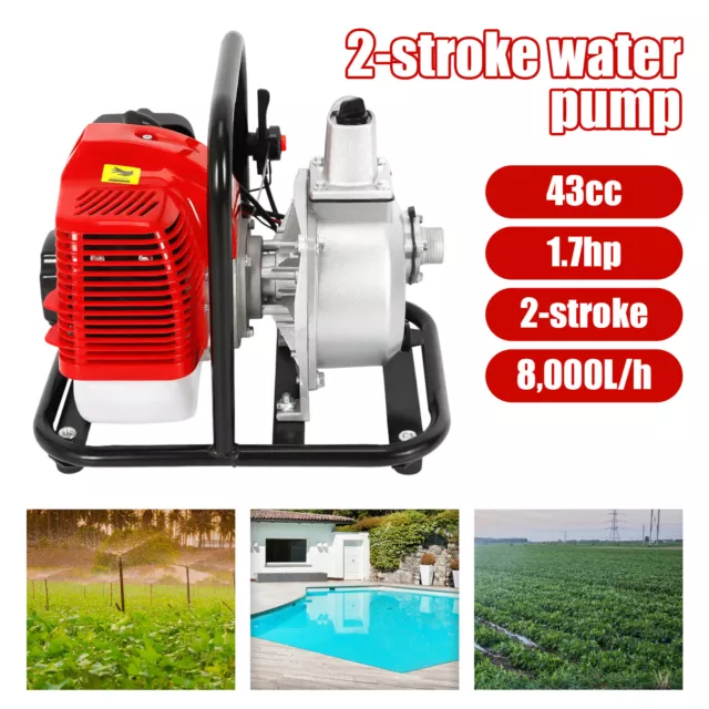Gartenpumpe 8000L/h, 43cc 1.7hp Wasserpumpe mit Benzinmotor Hochdruckpumpen  für Gartenteiche Bewässerung, Pool Wasserwechsel : : Garten