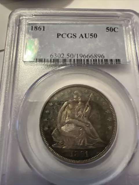 1861 50C Pcgs Seated Liberty  Half Dollar Graded Au50 2