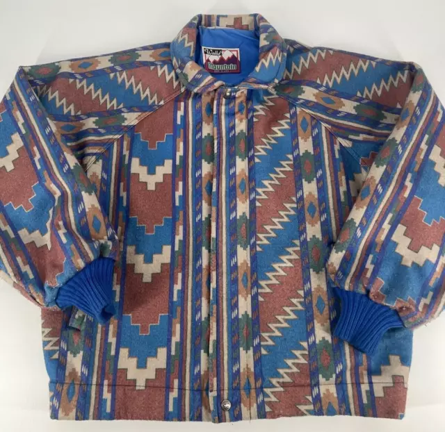WALLS MOUNTAIN Vtg 1990s Wool Aztec Navajo Western Blanket Zip Jacket M/L RARE