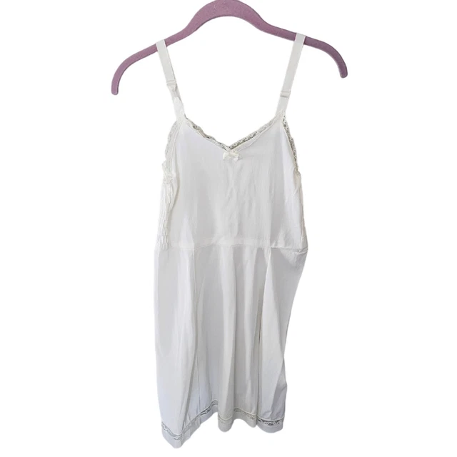VTG 60s White Full Short Slip Dress Nylon Sheer Lace Bow 30-32 Girls 14/L/XL
