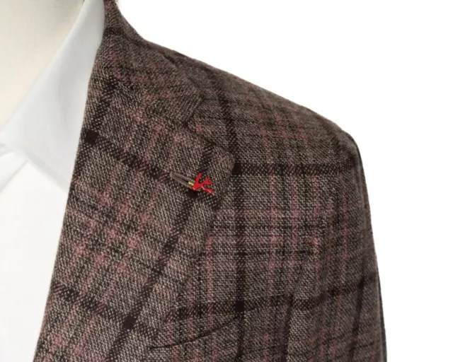 Isaia NWT $4,250 Pink Brown Plaid 100% Wool 2 Button Sport Jacket (48 IT) 38 US 3