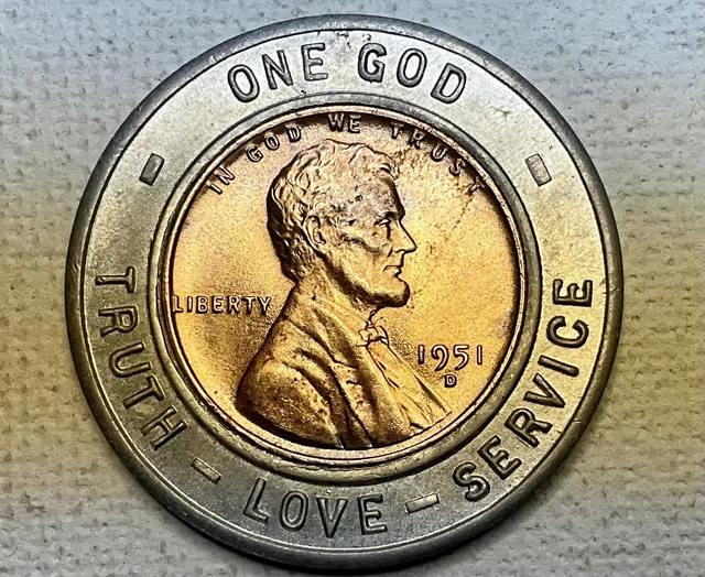 Encased Lucky Coin 1951 D, Lincoln Wheat Penny “ The Kiwanis Circle “