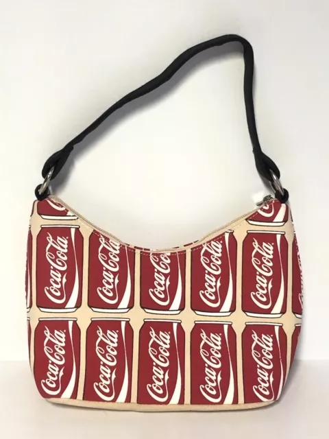 Coca Cola Canvas Purse Small Shoulder Handbag Coke Can Print 10 x 8 x 5 Zip Top