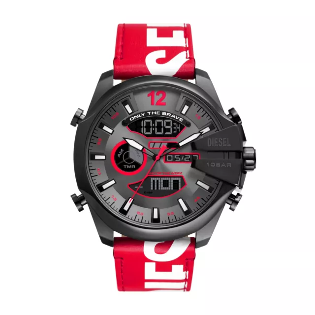 Orologio Uomo DIESEL MEGA CHIEF DZ4647 Chrono Pelle Rosso XL 54mm Digitale