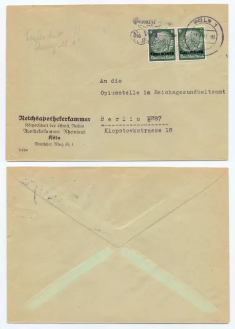 101205 - Luxemburg Mi.Nr. 4 - Beleg Reichsapothekenkammer, Köln 17.1.1941