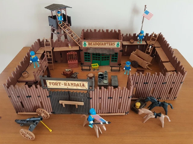 Fort PLAYMOBIL Vintage Western - Soldats Nordistes, Chariots, Chevaux - Lot Complet