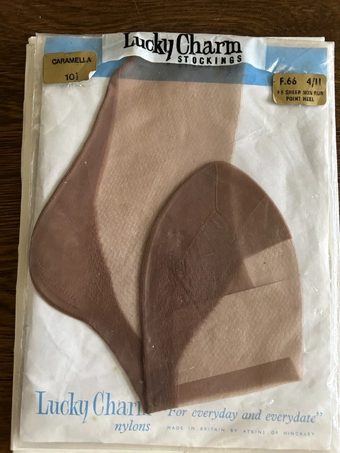 Lucky Charm Large Size 10 1/2" Vintage Sheer Seamed FFS Stockings in Caramella