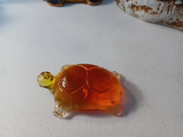 Amber Turtle Pressed Glass Paperweight Mid Century Modern