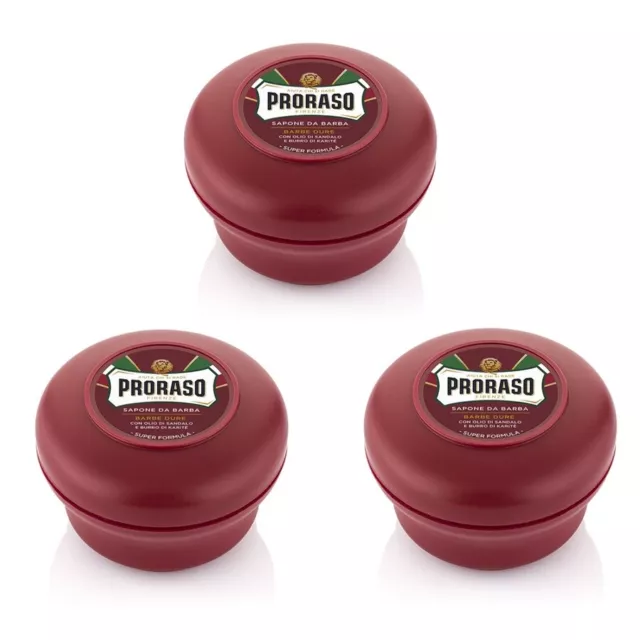 PRORASO Shaving Soap TRIPLE PACK | Sandalwood and Shea Butter | 150ml RED Bowl