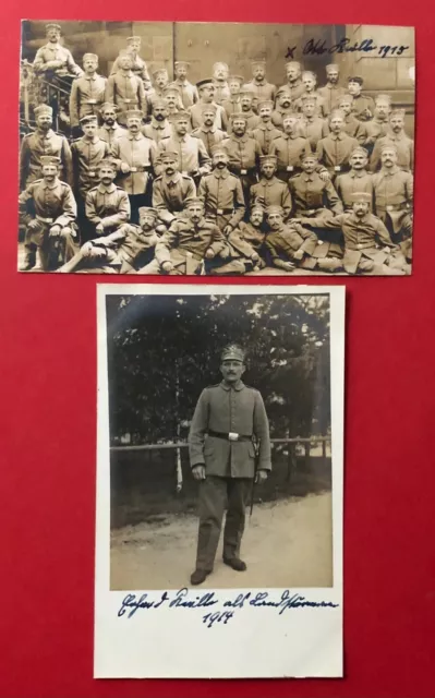 2 x Militär Foto AK 1. WK 1915 Sachsen Landsturm Soldaten mit Gruppenbild( 93089