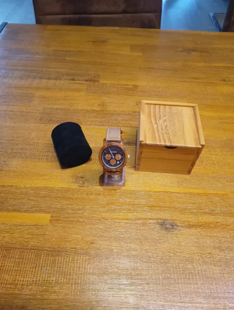 HOLZKERN Herren Holz Uhr Chronograph Echtholz OVP Neue Batterie UVP 249 €