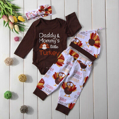 NWT Thanksgiving 'Daddys Mommys little Turkey' Baby Boys Girls Outfit Set