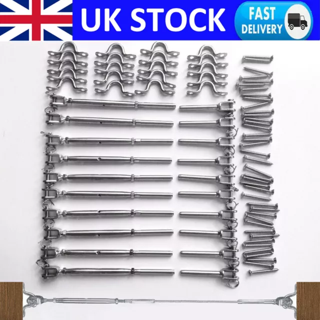 10x Stainless Steel Wire Rope DIY Balustrade Jaw and Swage Fork Turnbuckle Kit