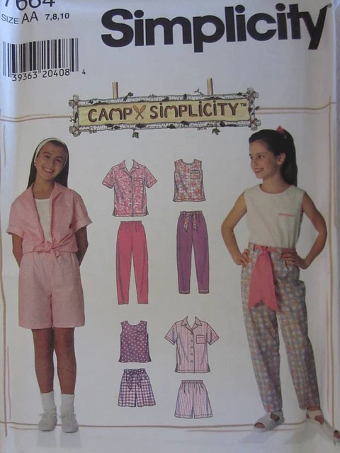 Uncut Vintage Simplicity Cartamodello 7664 Ragazze Top Pantaloni Pantaloncini