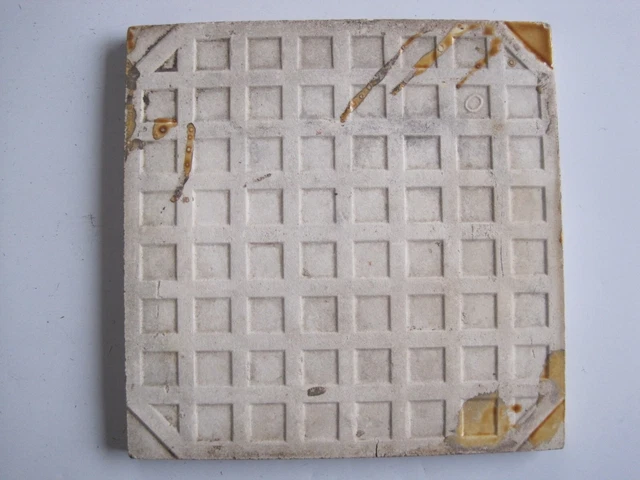 Antique Victorian 6" Sq.  Moulded & Majolica Glazed Aesthetic Floral Tile 2