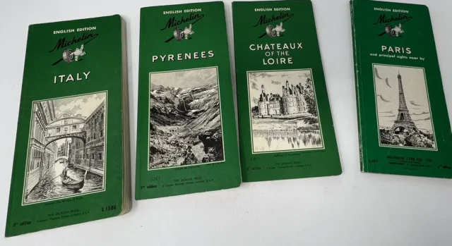 4 Vintage  Michelin Tyre Travel Guide Pyrenees Italy Paris Chateaux Of The Loire