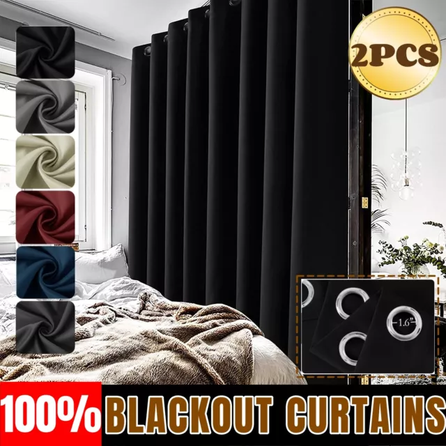 2X Blockout Curtains 100% Blackout Window Curtain Eyelet for Bedroom 3 Layers AU