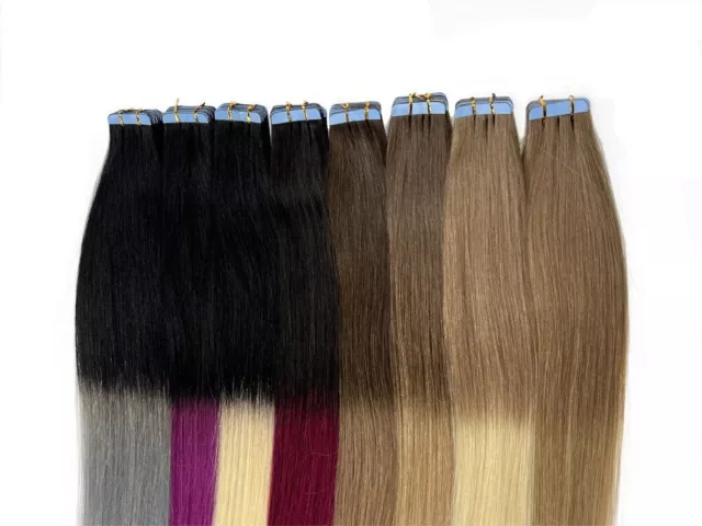 9A 14"-24" Tape In Remy Real Human Hair Extensions Mixed Ombre Human Hair Thick 3
