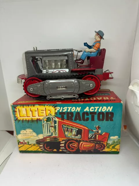 Nomura Vintage Tin Litho Piston Action Tractor Made in Japan Boxed