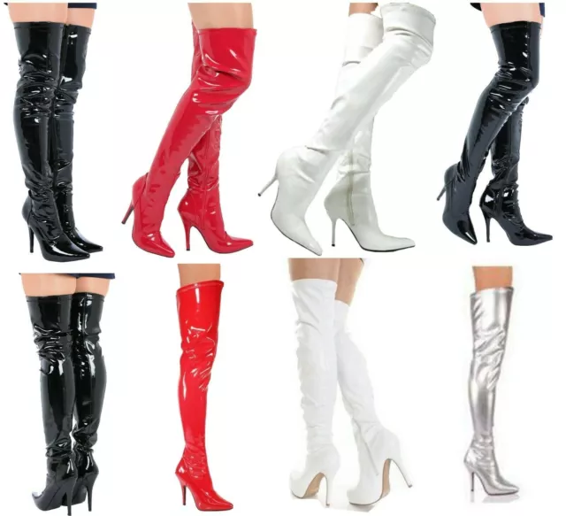New Womens Ladies Mens Thigh High Over The Knee High Heel Stretch Boots SIZ 3-12