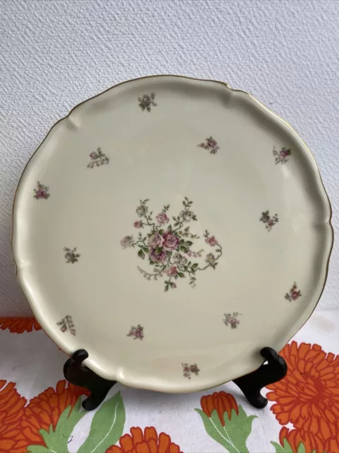 Ancien Plat A Gâteau Tarte Limoges Porcelaine Décor Fleurie Fabrique Royale